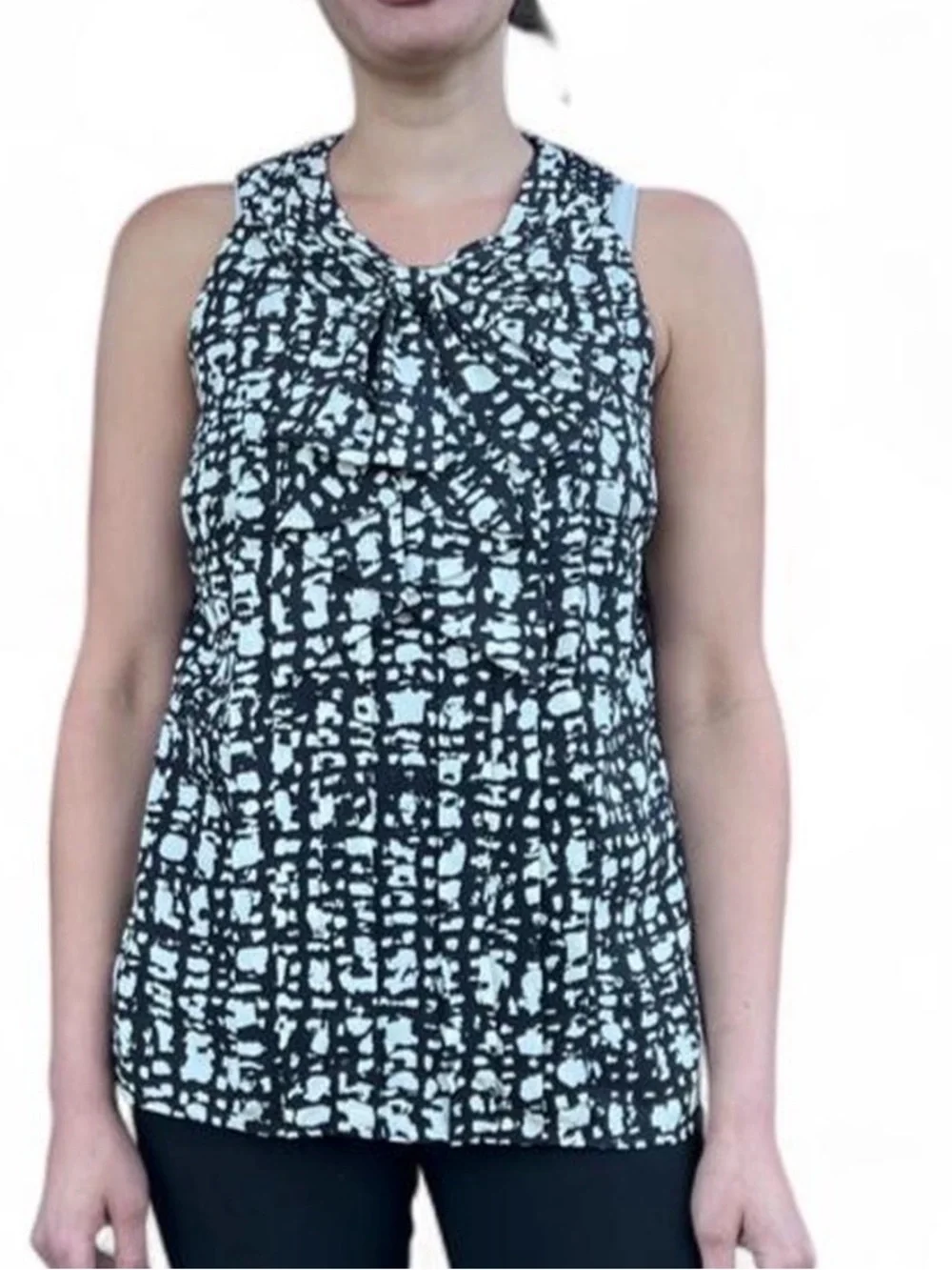 kate spade Black & White Patterned Pleat-Front Sleeveless Top